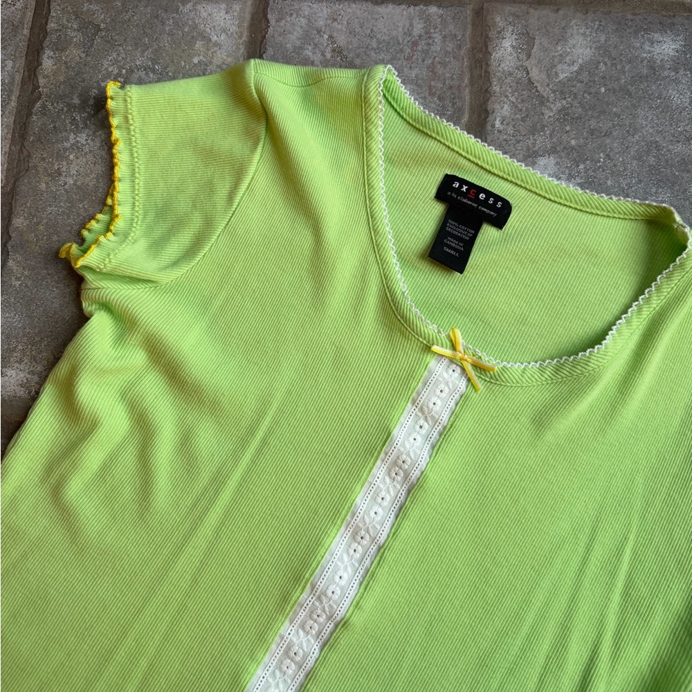 Lime green top with lace and bow detail
